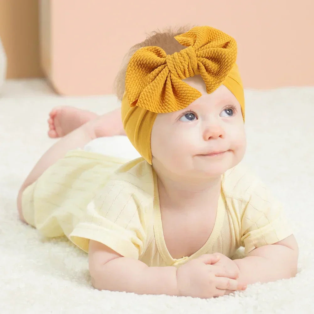1Pcs Baby Elastic Headband Lovely Big Bows Wide Head Band Soft Newborns Solid Color Headscarf Hairband Babe Hair Accessories