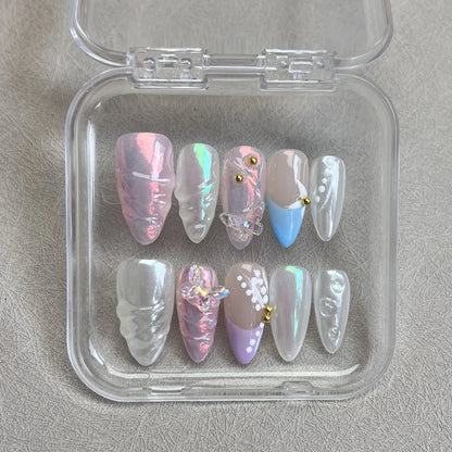 10pcs Handmade Press on Nails 3D Colorful Aurora Butterfly Design