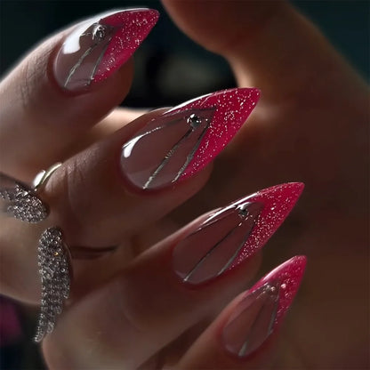 24pcs Long Almond False Nails French Leopard Star Press on Nails Fake Nails DIY Manicure Detachable Nail Tips