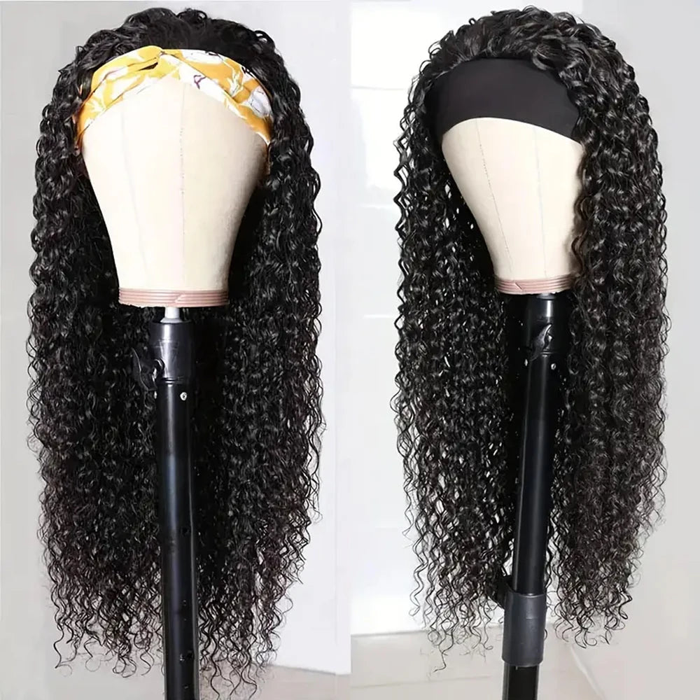 Headband Wig Human Hair Kinky Curly Full Machine Made Brazilian Remy Bob Glueless Human Hair Wigs For Women Natural Color