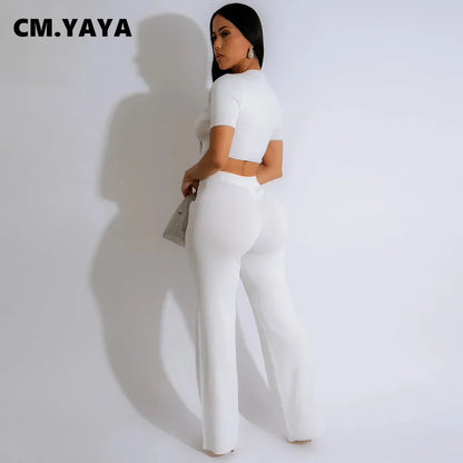 Women's Short Sleeve Diamonds Bowknot O-neck Tops +Wide Leg Pants Suits