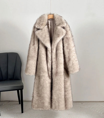 UCXQ Fashion Faux Fur Coat European Style Lapel All Match Covered Button Loose Casual Long Women's Coats New Winter 23C2945