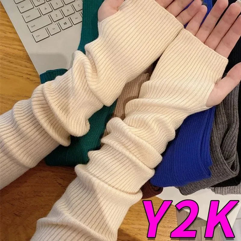 Long Fingerless Gloves Women‘s Mitten Winter Arm Warmer Knitted Arm Sleeve Fine Casual Soft Girls Goth Clothes Punk Gothic Glove