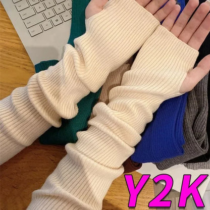 Long Fingerless Gloves Women‘s Mitten Winter Arm Warmer Knitted Arm Sleeve Fine Casual Soft Girls Goth Clothes Punk Gothic Glove