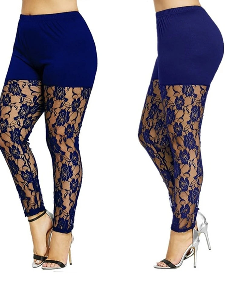 High Waist Pencil Pants Skinny Lace Hollow Out  Floral Tight Trouser