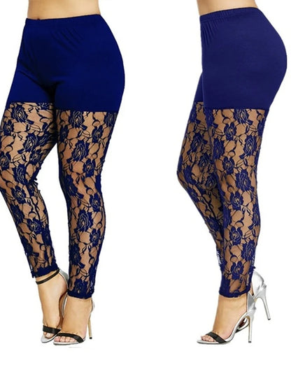 High Waist Pencil Pants Skinny Lace Hollow Out  Floral Tight Trouser