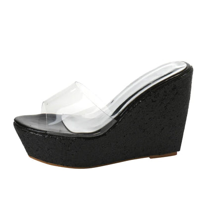 2025 PVC Transparent Platform Wedges Slippers Women Street Style High Heels Shoes