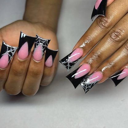 24pcs Duckbill Shaped Fake Nails Gold Butterfly Rhinestone Design False Nail Tips Wearable Full Cover French Press on Nails