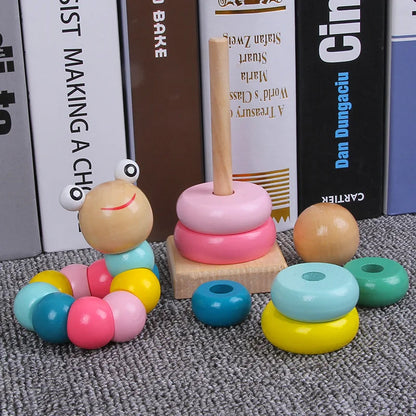 Children Rainbow Tower Ferrule Wooden Toy Stacking Circle Baby Early Childhood Education Puzzle Ring Montessoris Toys Kids