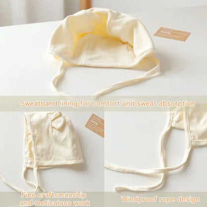 Cute Bear Ear Baby Beanie Cap Soft Cotton Newborn Ear Protection Hat Korean Solid Color Infant Boy Girl Lace-up Bonnet