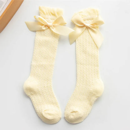 1 Pairs For Baby Girls Socks Summer Kids Knee High Long Sock Children Bow Tie Out Cotton Mesh Socks Infant Thin Soft Solid Socks