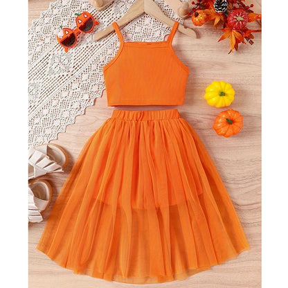 5-14 Years Teenagers Girls Clothing Sets Summer New Cotton Fashion Top + Mesh Skirt Two Piece Set