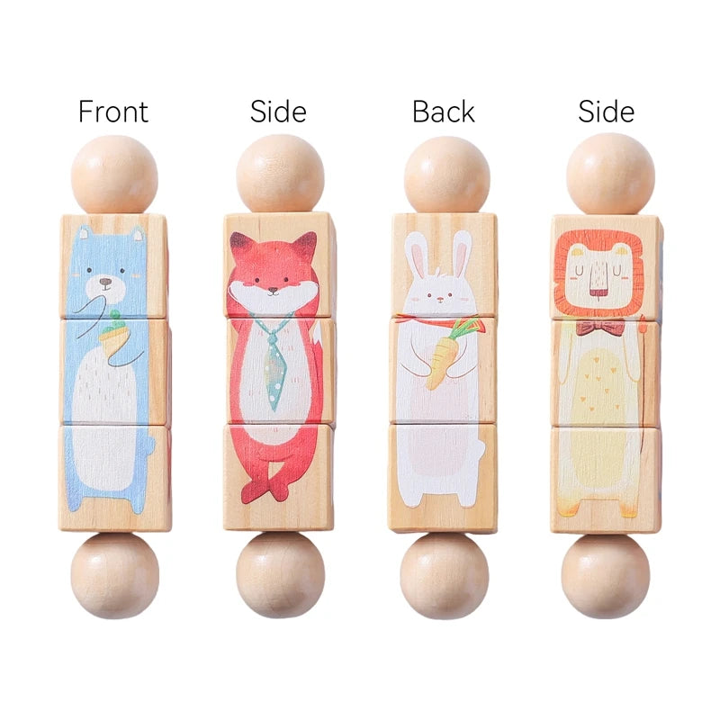 Baby Wooden Rattle Montessori Toy Hand Bell Hand-on Develop Ability Toy Baby 0 12 Months Animal Rotating Puzzle Educational Toy