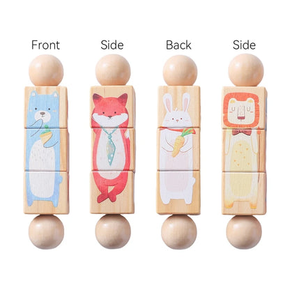 Baby Wooden Rattle Montessori Toy Hand Bell Hand-on Develop Ability Toy Baby 0 12 Months Animal Rotating Puzzle Educational Toy