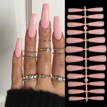 24pcs Coffin False Nails French Glitter Gold foil Fake Nails Full Cover Press on Nails Nail Tips Detachable DIY Long Ballet Nail