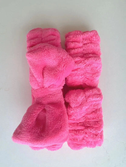 Spa Headband with Wrist Towels for Face Washing Set Elastic Bow Headbands with Highly Absorbent Wristbands for Shower Skincare