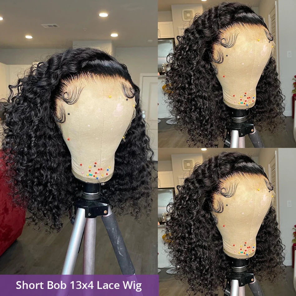 Glueless 100% Human Wigs Water Wave Ready To Wear Short Bob