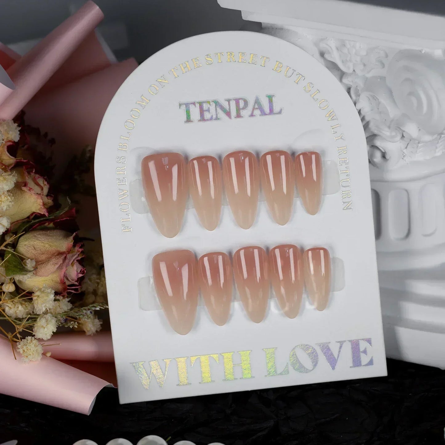 10Pcs Handmade Almond Press on Nails Medium Moonlight Pink Nail