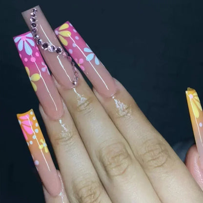 24Pcs Artifical False Nails with Glue Fake Nail Tips with Heart Designs Detachable Press on Nails XLong Finished False Nails tip