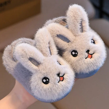 New Winter Rabbit Girls Cotton Slippers Cute Cartoon Anti Slip Soft Bottom Boys Plush Slippers Fashionable Warm Baby Strap Boots