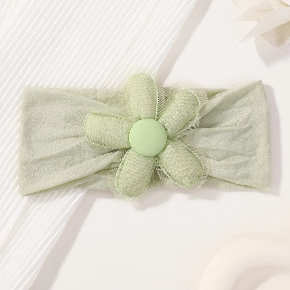 1Pc Baby Nylon Headscarf Astique Suitable Newborn Girl Flower Handmade Headband Elastic Hairband Turban Toddler Hair Accessories