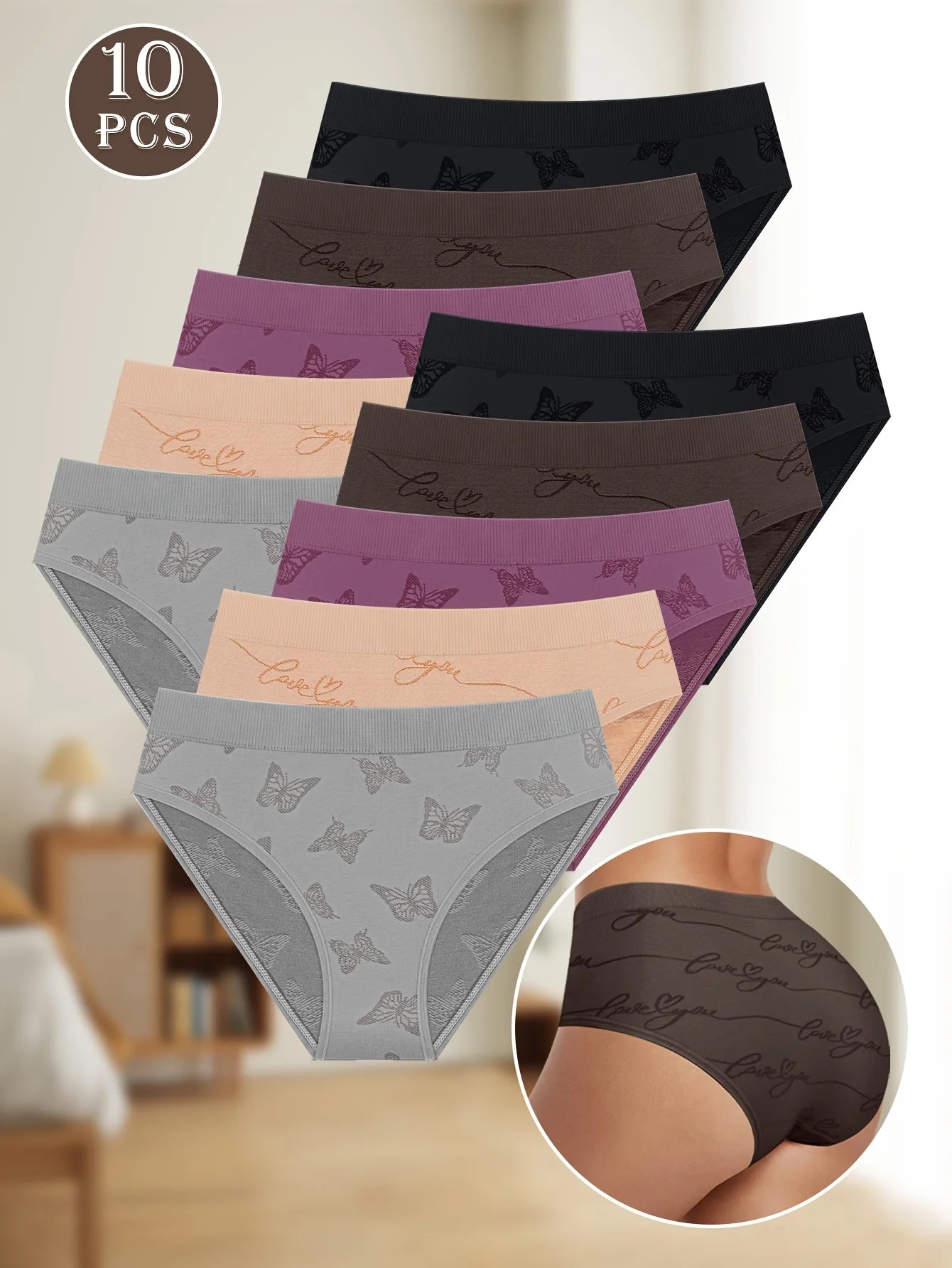 10pcs Ladies Panties Butterfly Shape Comfortable Soft Triangle Panties Hip Lifting Breathable Comfortable Fit