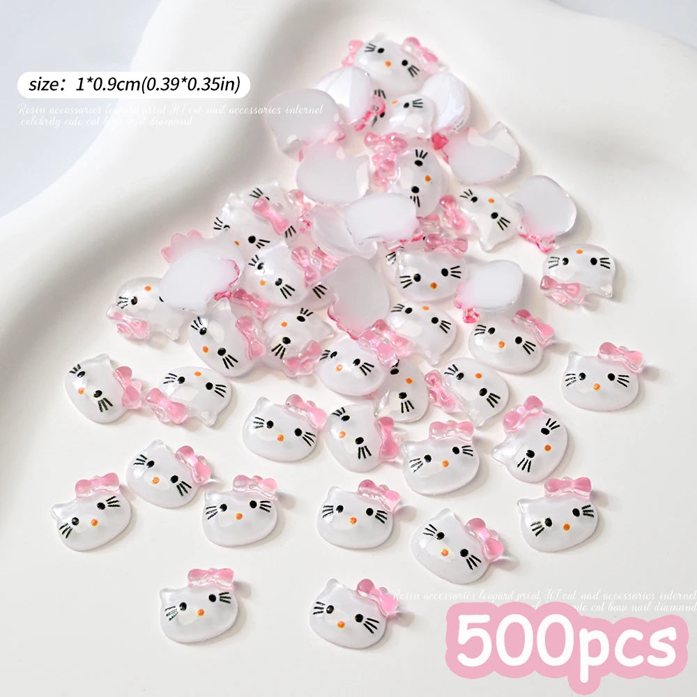 500pcs Cute Sanrio Nail Art Charms 3D Pink Bow Hello Kitty Cinnamoroll Nail Decoration