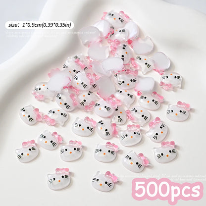500pcs Cute Sanrio Nail Art Charms 3D Pink Bow Hello Kitty Cinnamoroll Nail Decoration