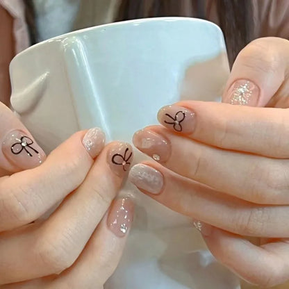 10Pcs Pink Handmade Press on Nails Short Blush Artificial False Nail Tips