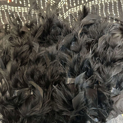 Off The Shoulder Mesh Sheer Rhinestone Feather See Through