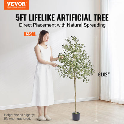 Artificial Olive Tree 4/5/6 FT Tall Faux Plant Secure PE Material & Anti-Tip Tilt Protection Low-Maintenance Tree for Home