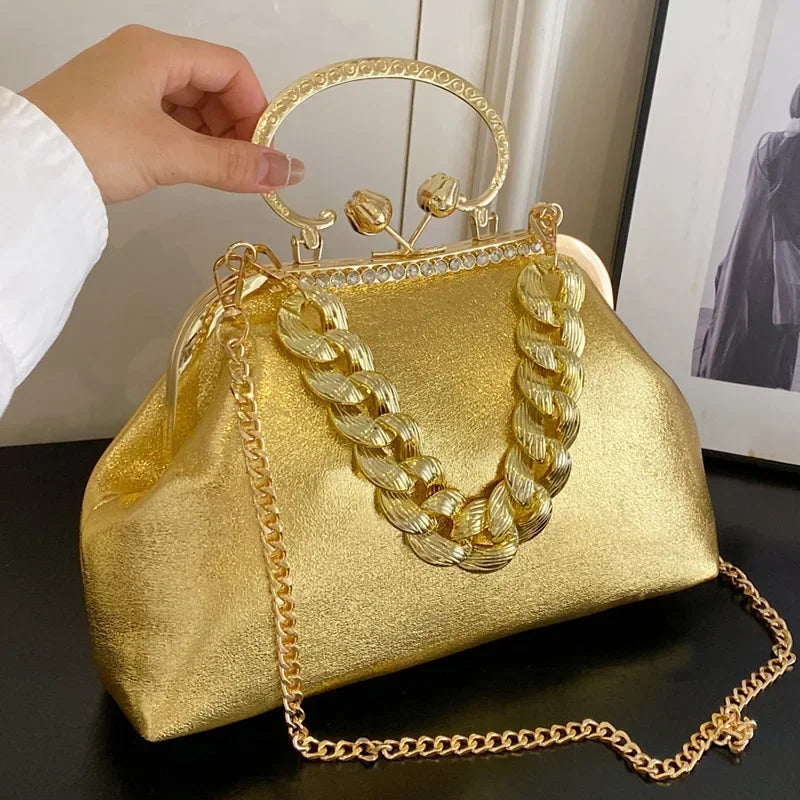 2025 Luxury Women Gold Green Chain Messenger Bags PU Leather
