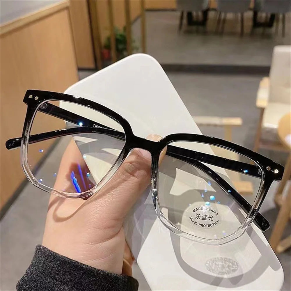Large Square Frame Anti-Blue Light Glasses Fashion Retro Eye Protection Classic Plain Glass