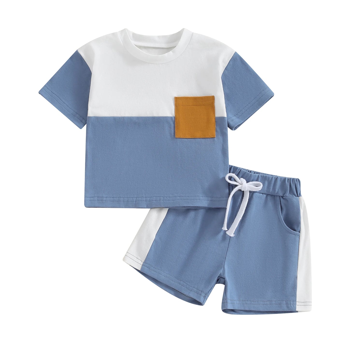 Pudcoco Toddler Baby Boys 2 Piece Outfits Contrast Colors Short Sleeve T-Shirt and Elastic Shorts Summer Clothes Set 0-3T