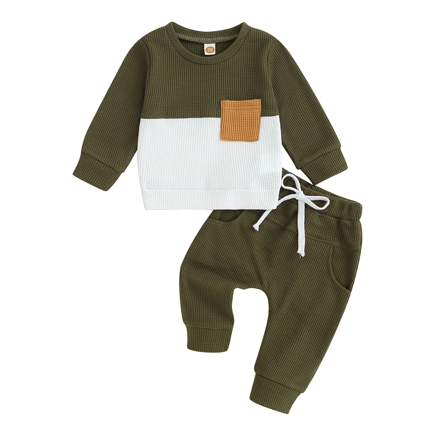 Pudcoco Infant Baby Boys Pants Set, Long Sleeve Crew Neck Contrast Color Sweatshirt Elastic Waist Sweatpants Infant Clothes 0-3T
