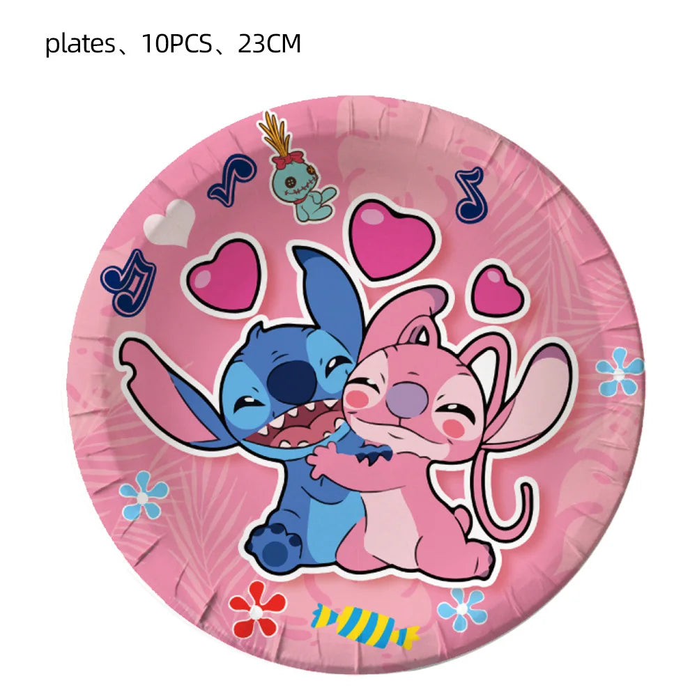 Disney Pink Lilo&Stitch Birthday Party Decorations Disposable Plate Angel Balloon Baby Shower Girls Birthday Party Supplies