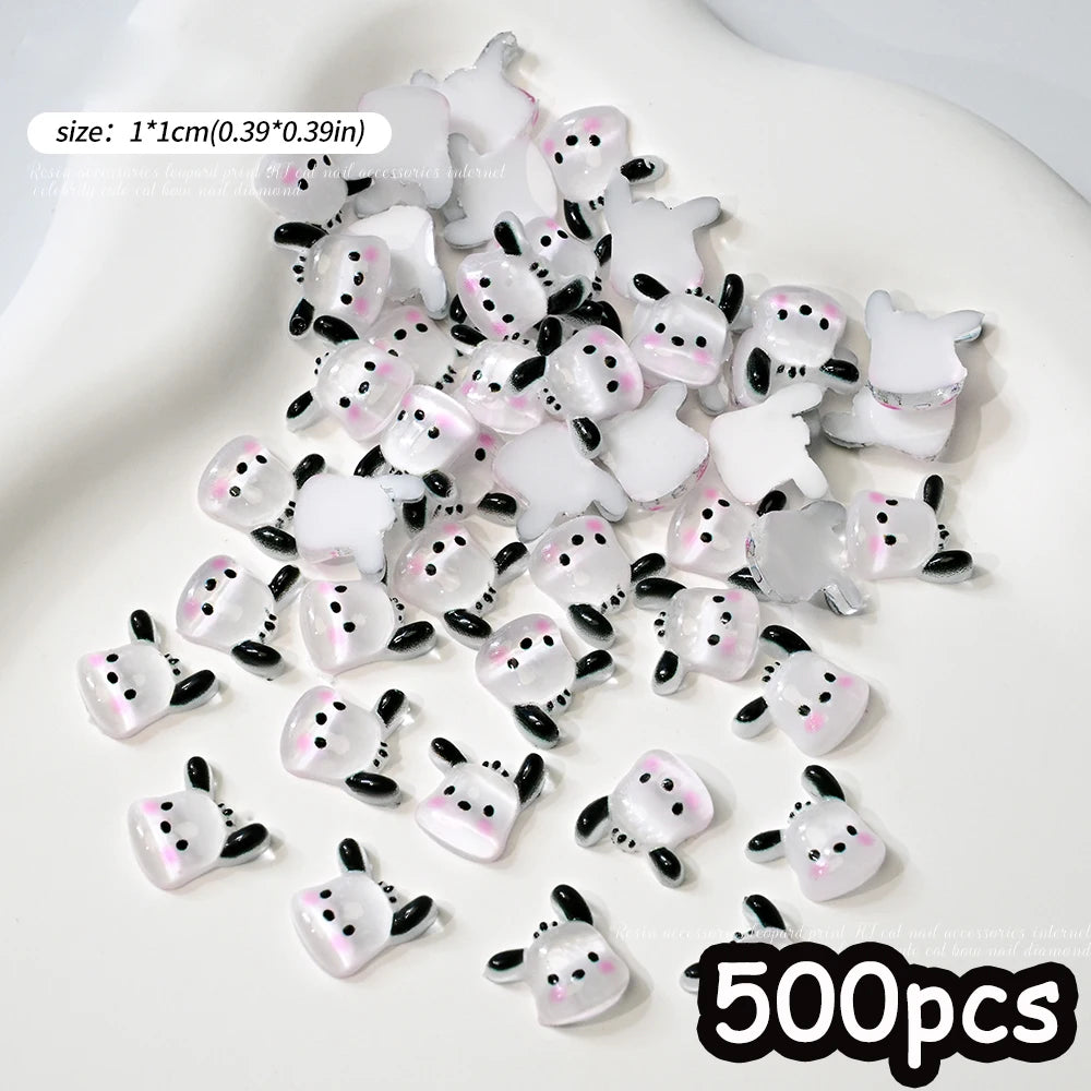 500pcs Cute Sanrio Nail Art Charms 3D Pink Bow Hello Kitty Cinnamoroll Nail Decoration