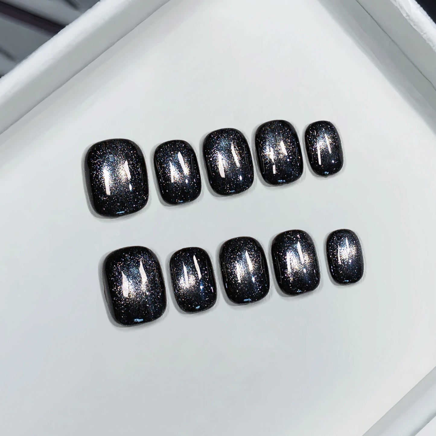 10Pcs Short Handmade Press On Nails Full Cover Cute Cat Cat Eye