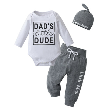 3Pcs Newborn infant Baby Boys Summer Clothes Set New Printed Short Sleeve Romper Top + Pants + Cap Toddler Outfit for Boys