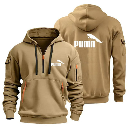 Men's European Size Hoodie, Multi-Pocket Zipper Sweatshirt, Loose Casual Pullover