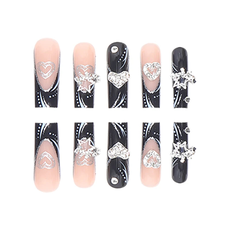 24PCS/1BOX Black French Wearing Sweet and Cool Nail Patch Glitter Love Stars in Europe and America Dark Department Fake Nail