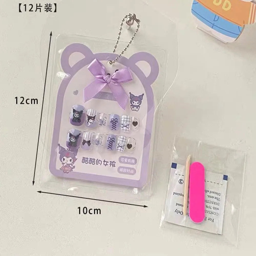 Kids Press On  Purple Square Short Children Cartoon Acrylic Nail  12pcs