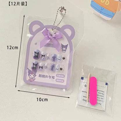 Kids Press On  Purple Square Short Children Cartoon Acrylic Nail  12pcs