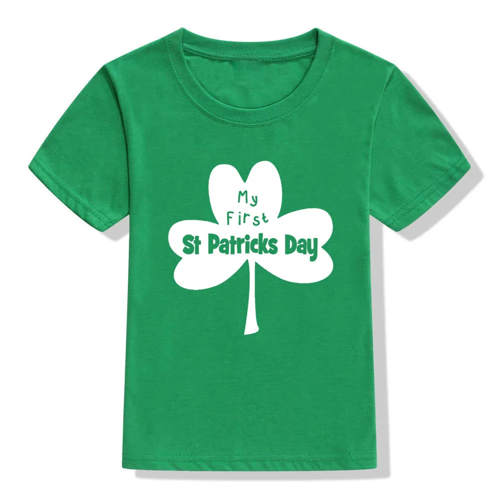 Happy St Patricks Day Kids Party Tshirt Luckiest Boys Girls Kids White T-shirt First St Patricks Outfit Clothes Fashion Tops Tee