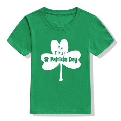 Happy St Patricks Day Kids Party Tshirt Luckiest Boys Girls Kids White T-shirt First St Patricks Outfit Clothes Fashion Tops Tee