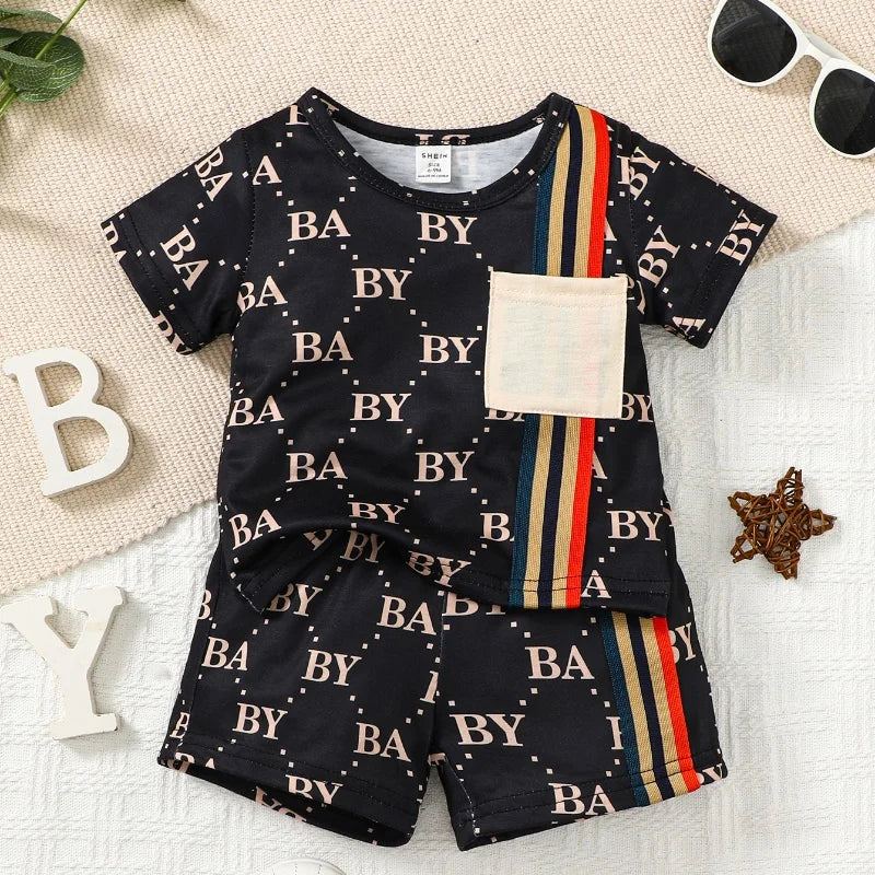 0-3 Years Toddler Baby Boy 2pcs Clothing Set T-shirt Letter Short Sleeve Top with Shorts Light Luxury Style Photograph Outfit
