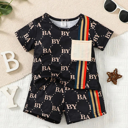 0-3 Years Toddler Baby Boy 2pcs Clothing Set T-shirt Letter Short Sleeve Top with Shorts Light Luxury Style Photograph Outfit