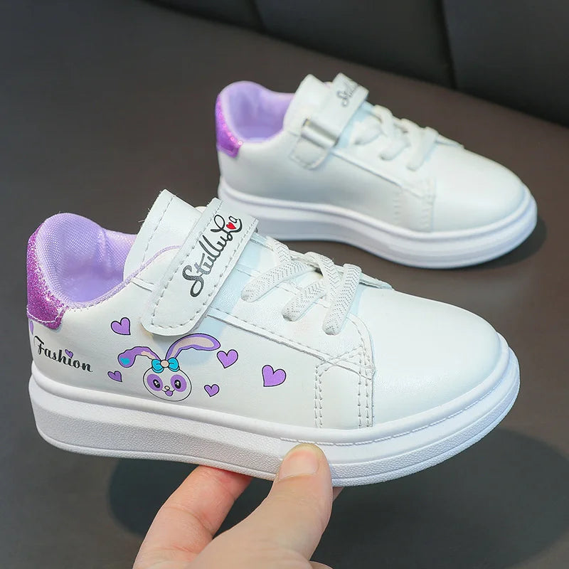Girls' White Shoes Spring Children Anti-skid Leather Shoes Solid Soles Children's Shallow Mouth