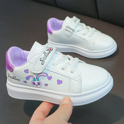 Girls' White Shoes Spring Children Anti-skid Leather Shoes Solid Soles Children's Shallow Mouth