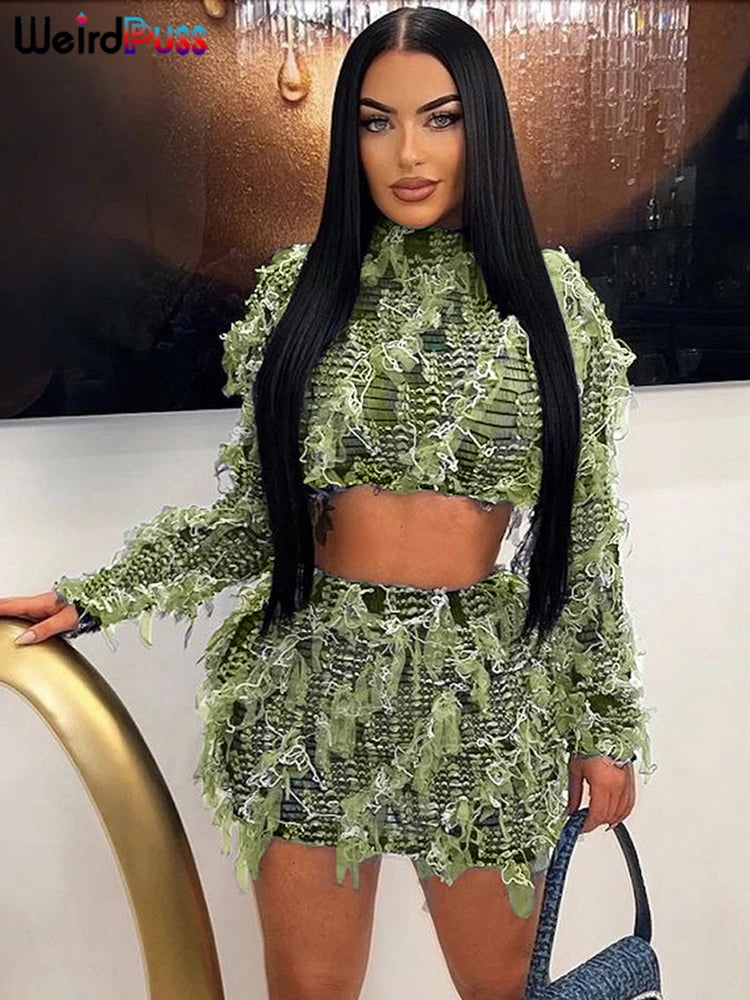 Weird Puss See Through Patchwork 2 Piece Set